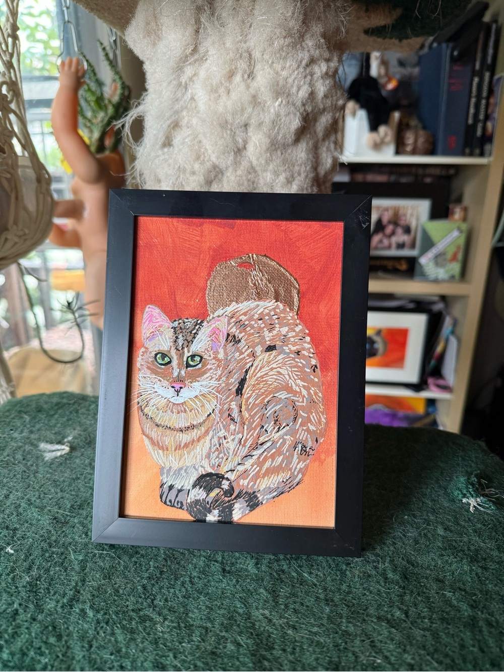 Framed Cat Painting - Orange Background